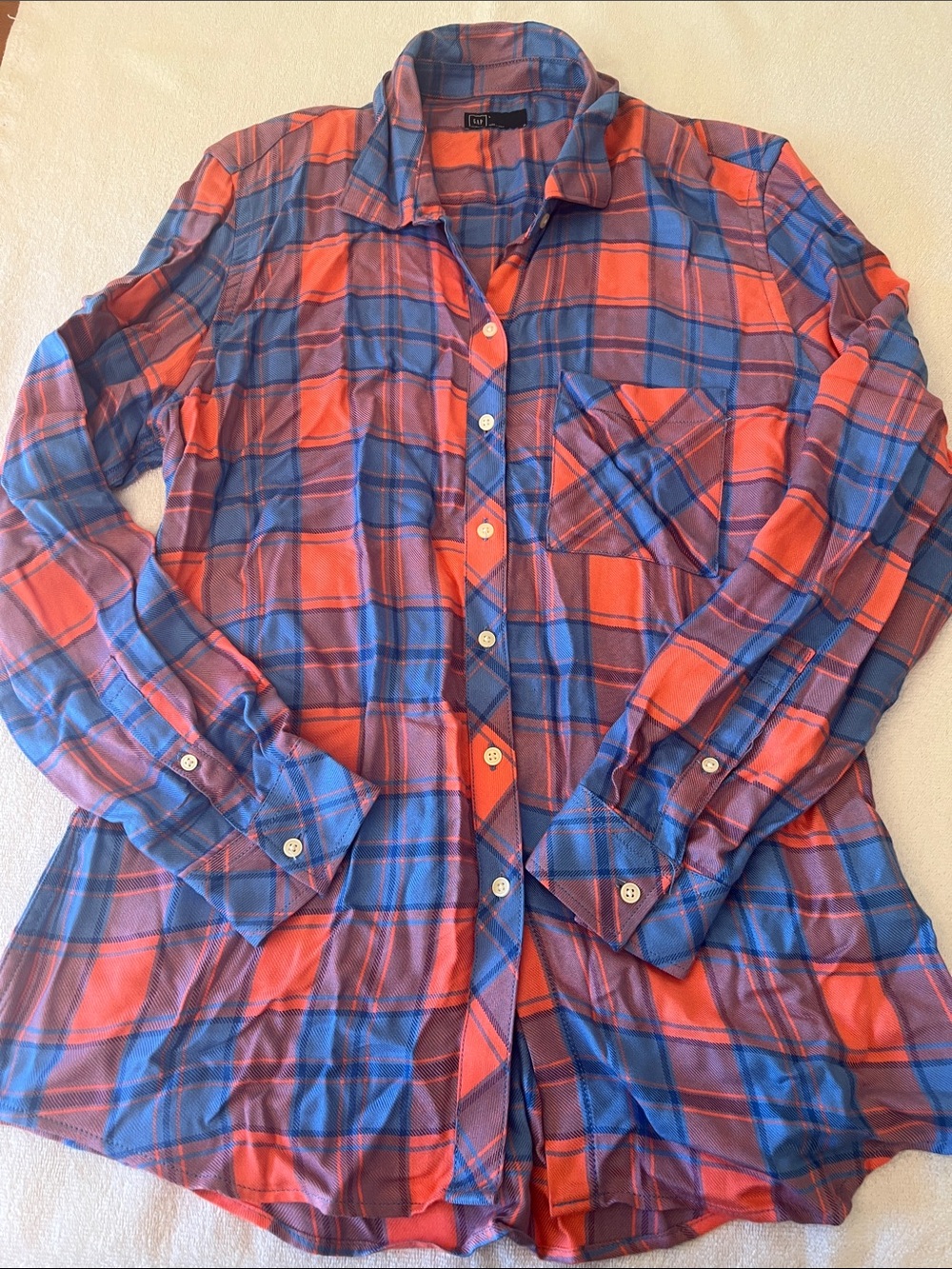 Womens Plaid Button-Down Shirt in Pink and Blue